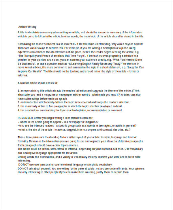 Free 10 Article Writing Examples Samples In Doc Pdf Examples