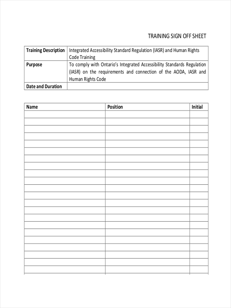 Sign Off Sheet Template Word