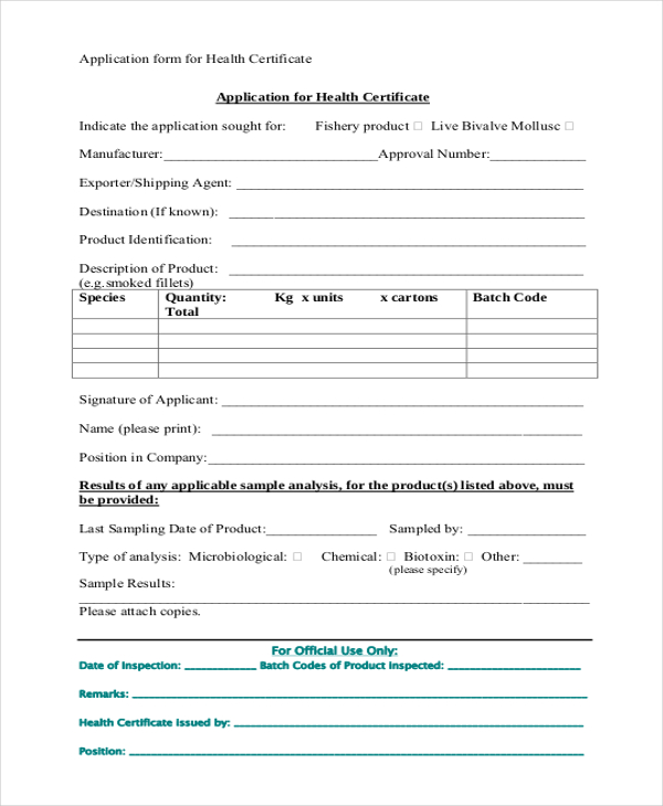 Free 10 Sample Health Certificate Forms In Pdf Excel Word