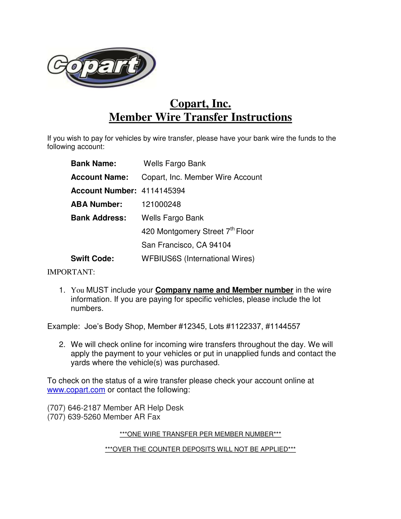 Wire Instruction Template Wire Instruction Template