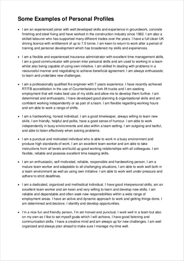 FREE 11+ Personal Profile Samples in PDF MS Word jpg (600x849)