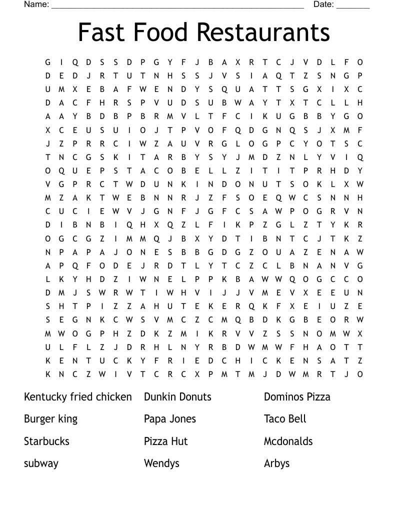 Fast food word search