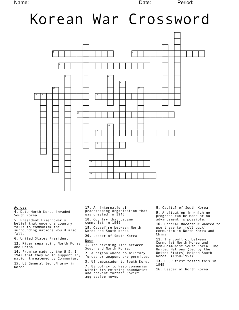 Korean War Crossword Wordmint