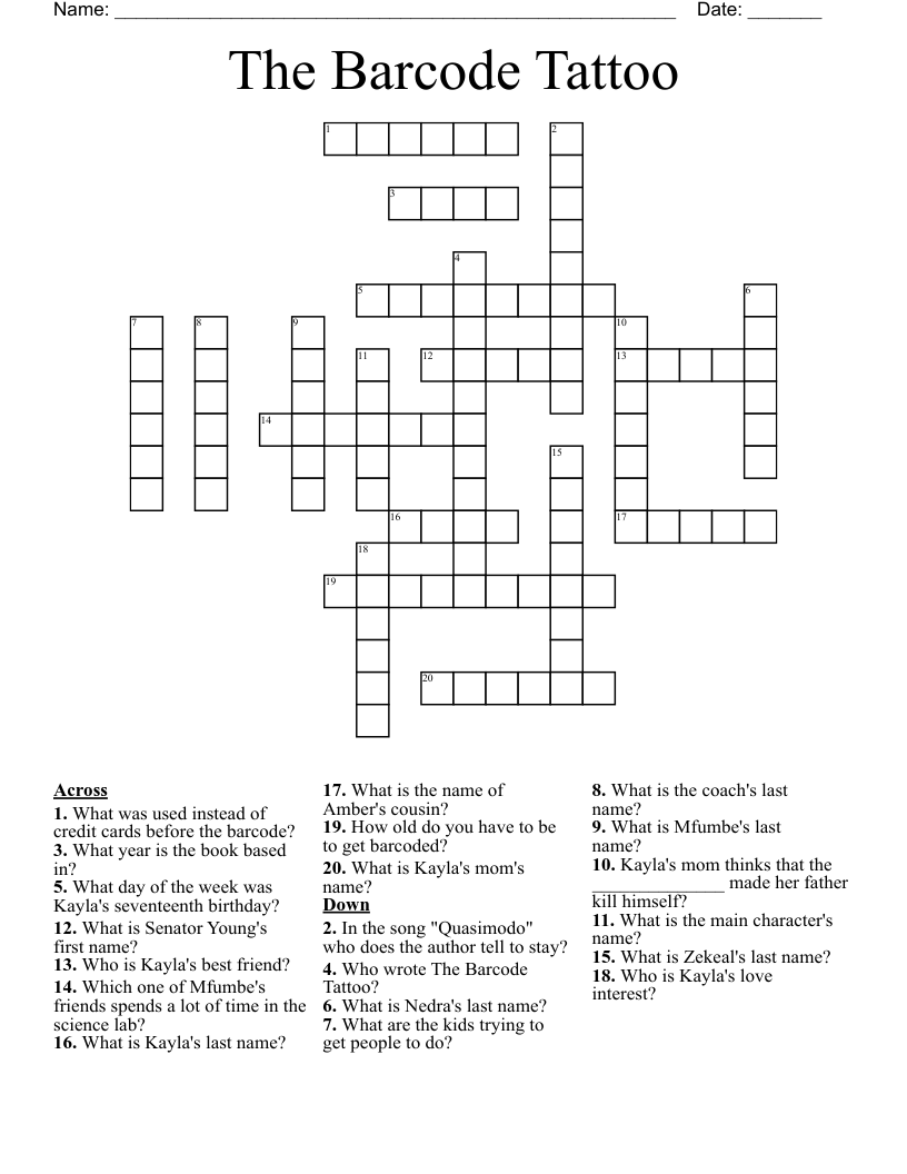 The Barcode Tattoo Crossword - Wordmint 957_x_816_png