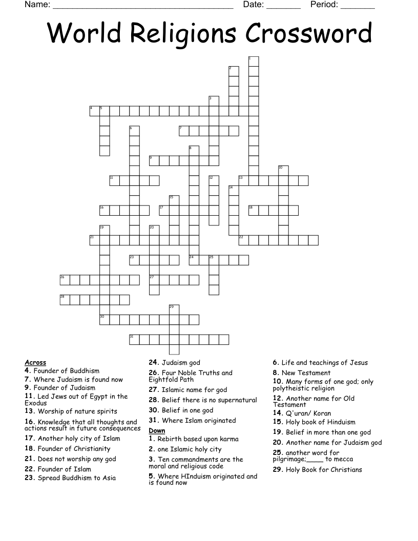 World Religions Crossword Wordmint