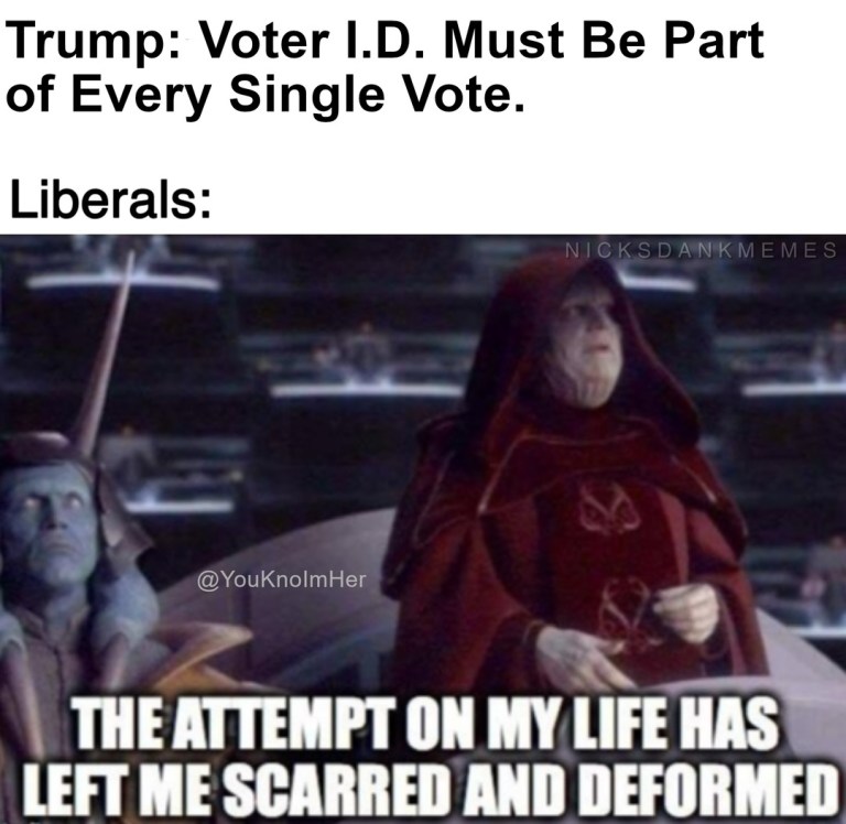 ﻿Trump: Voter I.D: Must Be Part of Every Single Vote: Liberals: NIC KSDANKMEME S YouKnolmHer THEATEMPT ON MY LIFE HAS LEFT ME SCARRED AND DEFORMED