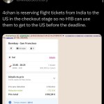 ﻿Callum X.com @AkkadSecretary Achan is reserving flight tickets from India to the US in the checkout stage so no HIB can use them to get to the US before the deadline: Anonymous (ID: WFJqQ5Q 09/20/25(Sat)15.54.52 No.516664343 22516664789 >>516664792 >>516667009 >>516667206 FFile: saarpng (27 KB, 399×498) Bombay San Francisco 20 sept: Vol Details 23.30 20.25 escale BOM SFO 33h 25m (+1 jour) Details du Tarifs, taxes et frais inclus Prix sans reduction 3 765,09 € Reduction totale -172,10 € Prix total 3 592,99 € Temps restant 28.14 Just reposting this one, but Ive ~100 seats locked (I renew them): Get rekt poojeets_ prix got =