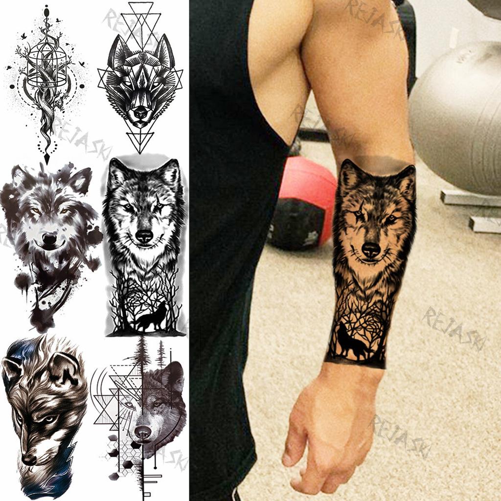 3D Realista Lobo Negro Tatuajes Temporales Para Hombres Mujeres Geometría Árbol Realista Tatuaje Falso Arte Corporal Bosque Media Manga Tatoo Comprar A Buen Precio — Entrega Gratuita, Reseñas Reales Con Fotos — Joom 1024_x_1024_jpg