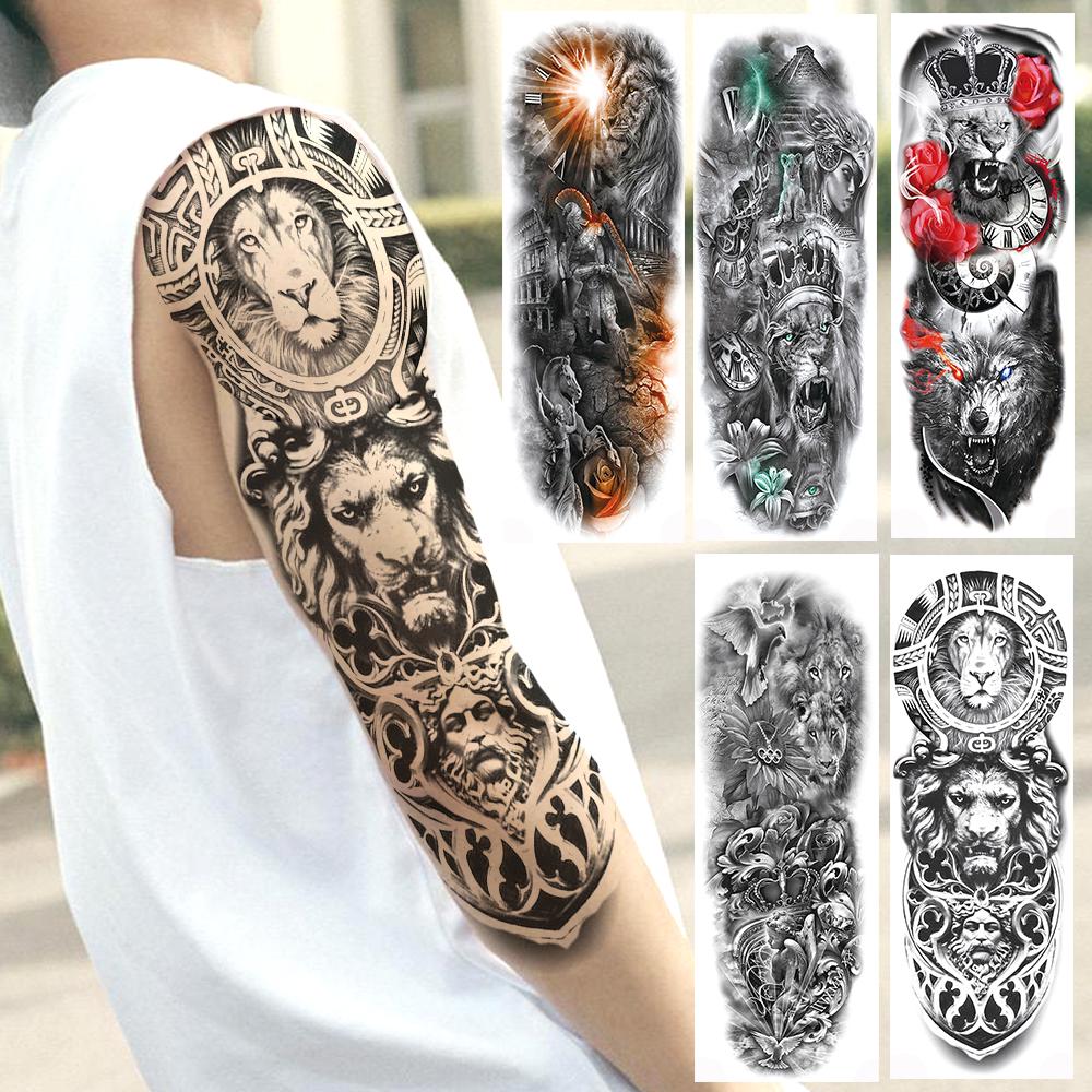Buy Full Arm Lion Monster Military Temporary Tattoos For Men Women Long Size Body Leg Art Tatoo Diy Realistic Fake Beast Sleeve Tattoo Sticker For Holiday At Affordable Prices — Free Shipping, 1000_x_1000_jpg