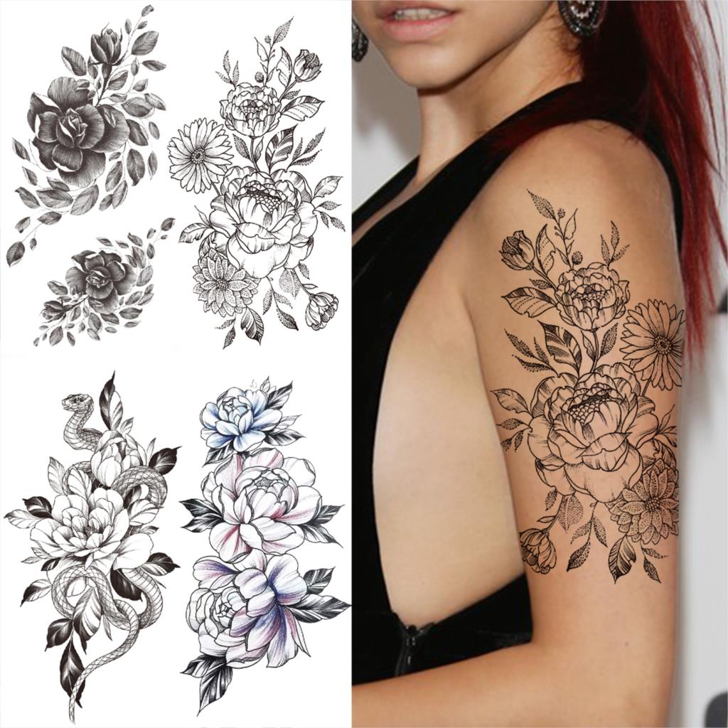 Buy Black Peony Flower Half Sleeve Tattoo Sticker For Women Men Mamba Snake Dahlia Temporary Tattoos Diy Forearm Thigh Fake Tatoos At Affordable Prices — Free Shipping, Real Reviews With Photos — Joom 1024_x_1024_jpg