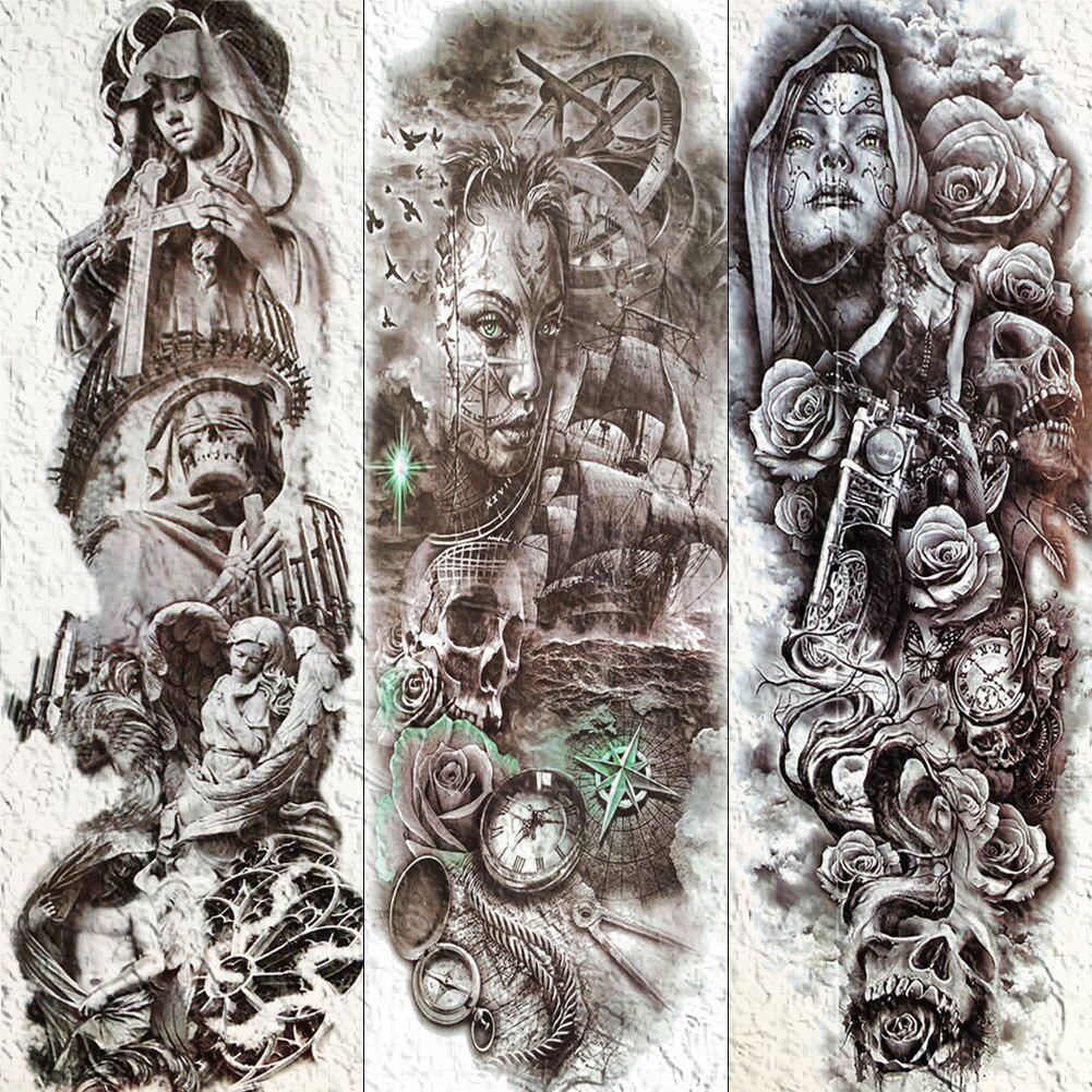 Buy Long Size Full Arm Temporary Tattoos Realistic Fake Nun Death Skull Tatoo Sticker For Men Women Boys Girls Waterproof Body Leg Sleeve Art Tattoo Paper At Affordable Prices — Free Shipping, 1001_x_1001_jpg