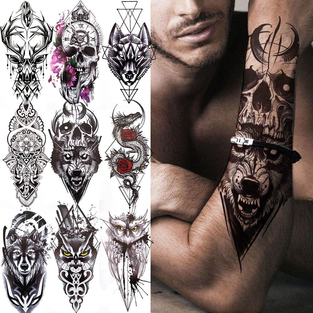 Cool Skeleton King Tatuaggio Temporaneo Per Donna Uomo Bambino Cervo Nero Drago Leone Tribale Totem Tatuaggio Adesivo Geometrico Tatoo Acquista In Modo Economico — Spedizione Gratuita, Recensioni Reali Con Foto — Joom