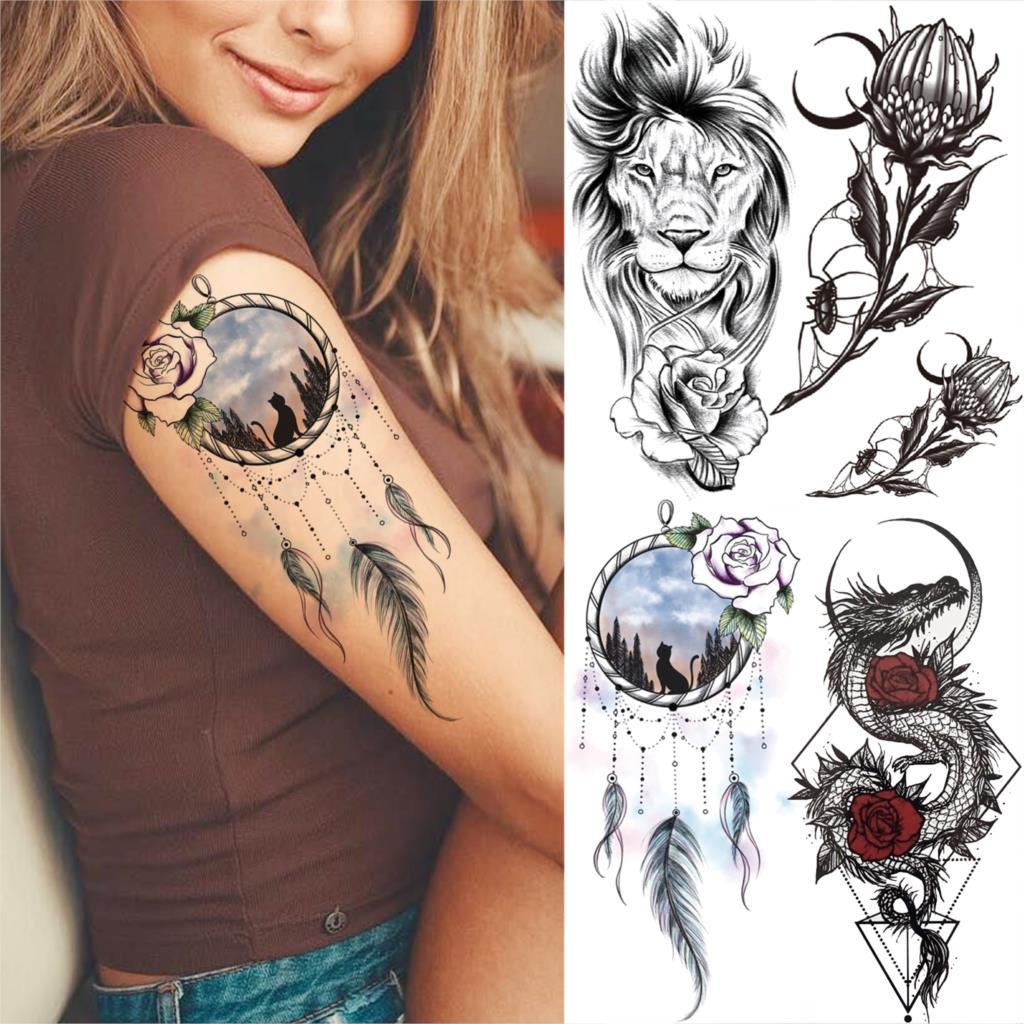 Compre Watercolor Dreamcatcher Temporary Tattoo For Women Men Realistic Rose Lion Dragon Tattoo Sticker Body Art Waterproof Fake Tatoo Barato — Frete Grátis, Avaliações Reais Com Fotos — Joom 1024_x_1024_jpg