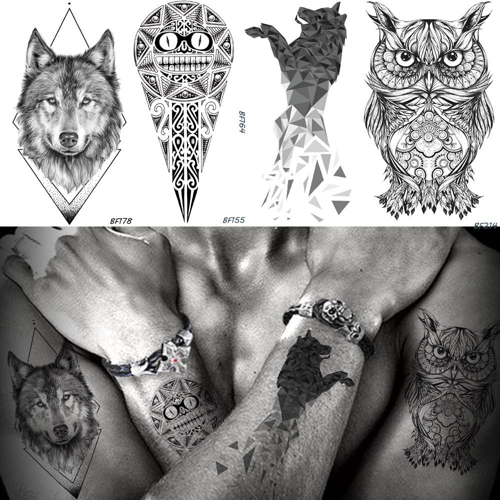 Compre 1Pc Waterproof Temporary Tattoo Wolf Owl Sticker Totem Black Tattoos Fake Men Arm Art Animal Barato — Frete Grátis, Avaliações Reais Com Fotos — Joom 1000_x_1000_jpg