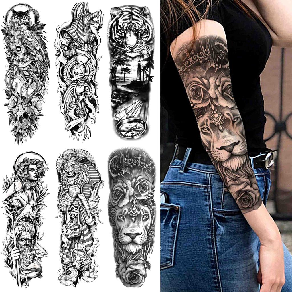 Compre Tatuagens Temporárias De Leão De Manga Comprida Para Mulheres Homens Negros Coruja Tigre Tigre Cara De Tigre Carataça Falso Crânio Flor Impermeável Tatoos De Braço Completo Barato — Frete Grátis, Avaliações 1024_x_1024_jpg