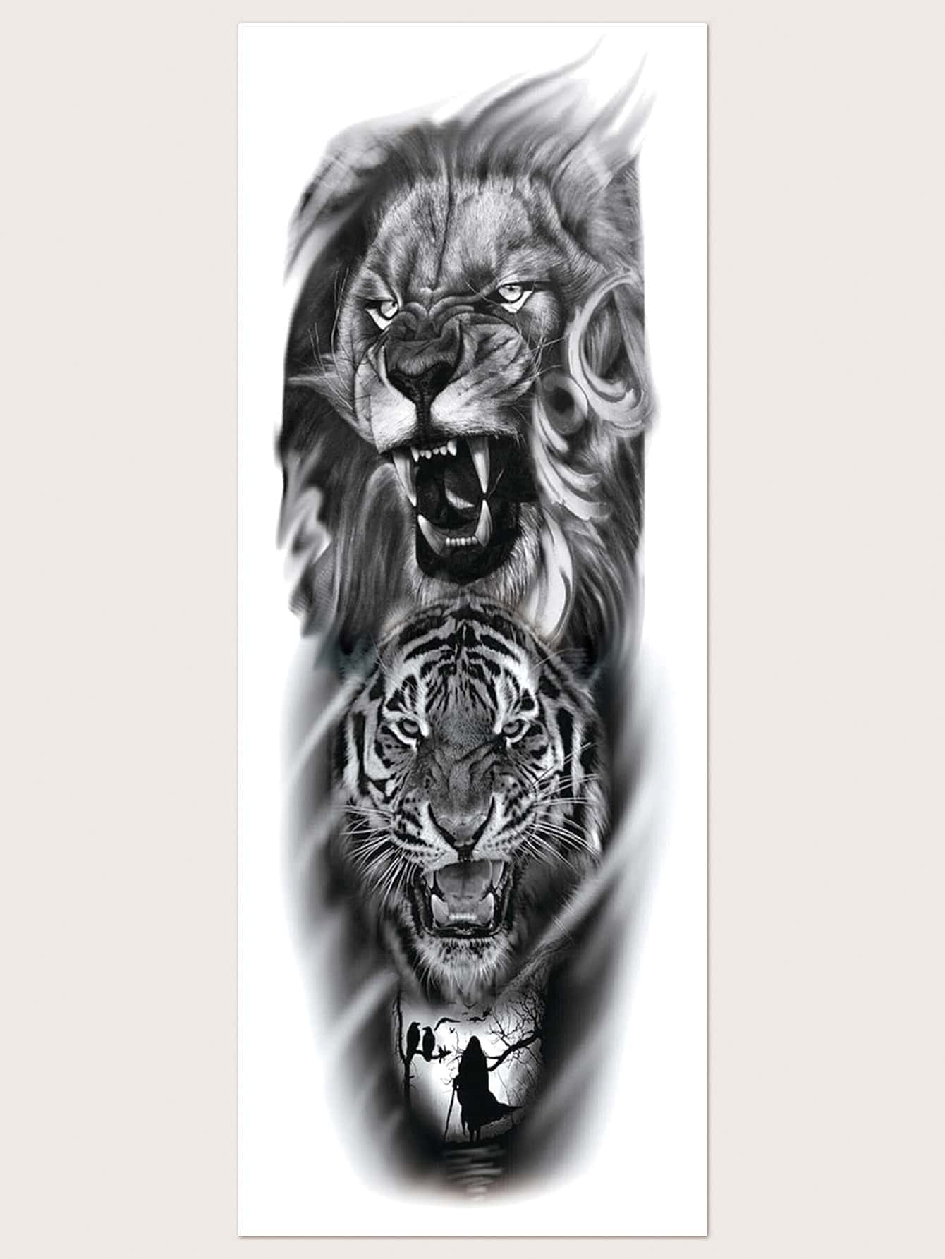1 Foglio Autoadesivo Del Tatuaggio Con Stampa Leone & Tigre | Shein Italia