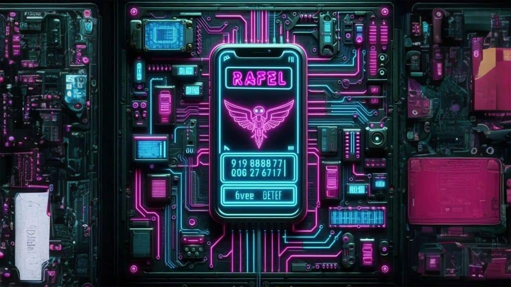 Ilustração do vírus Rafel RAT misturando celular com placa cibernética