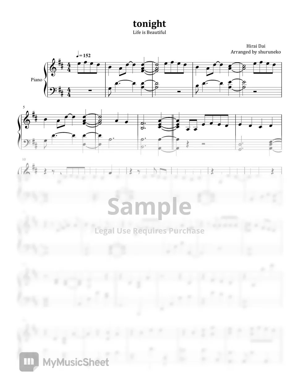 Hirai Dai - tonight 楽譜 by shuruneko