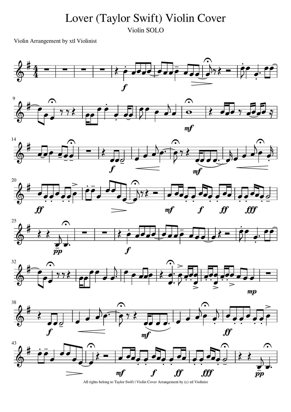 Lover (Taylor Swift) Violin Sheet Music Sheets Free taylor swift violin sheet music