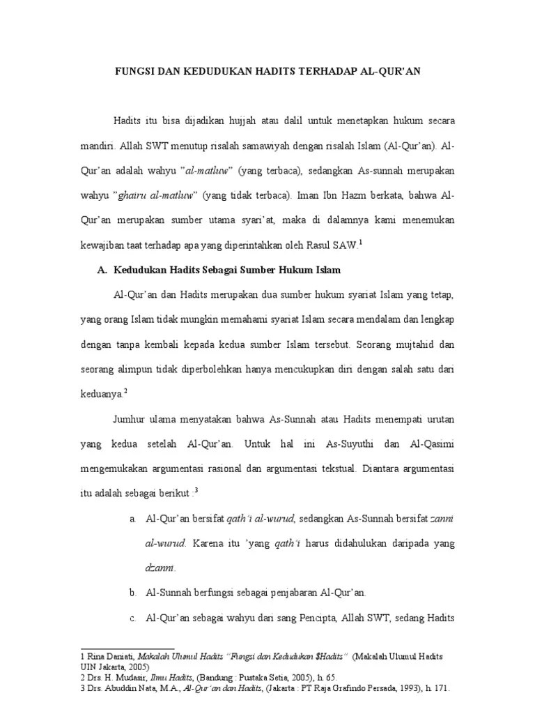 Fungsi Dan Kedudukan Hadits | PDF