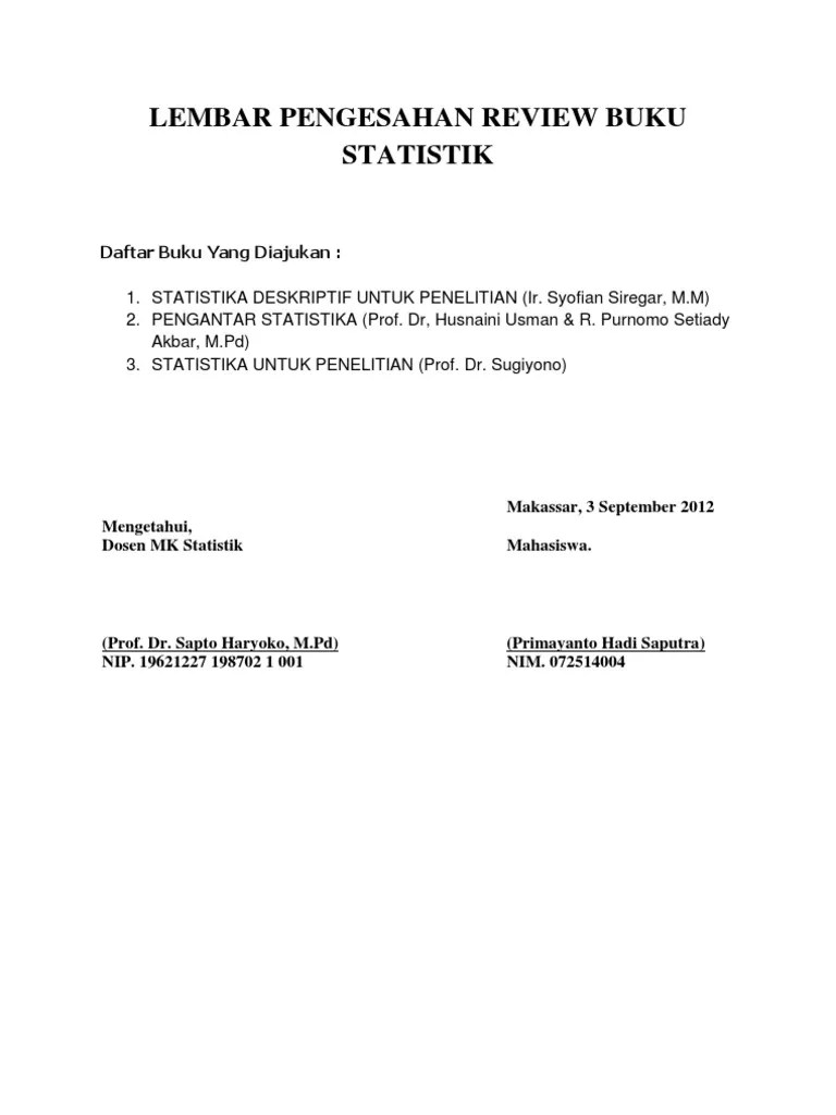 Lembar Pengesahan Review Buku Statistik | PDF