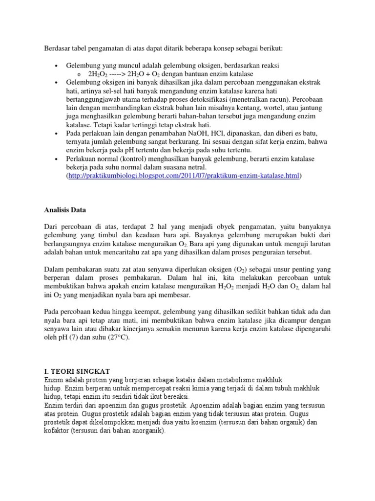 Laporan Enzim Katalase | PDF