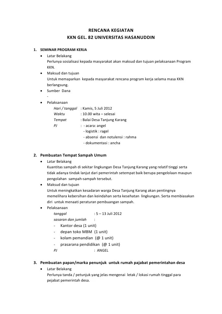 RENCANA PROKER KKN Kecamatan Sebatik | PDF