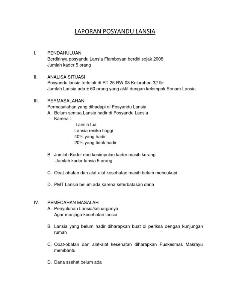 Contoh Laporan Kegiatan Posyandu Lansia - Nusagates