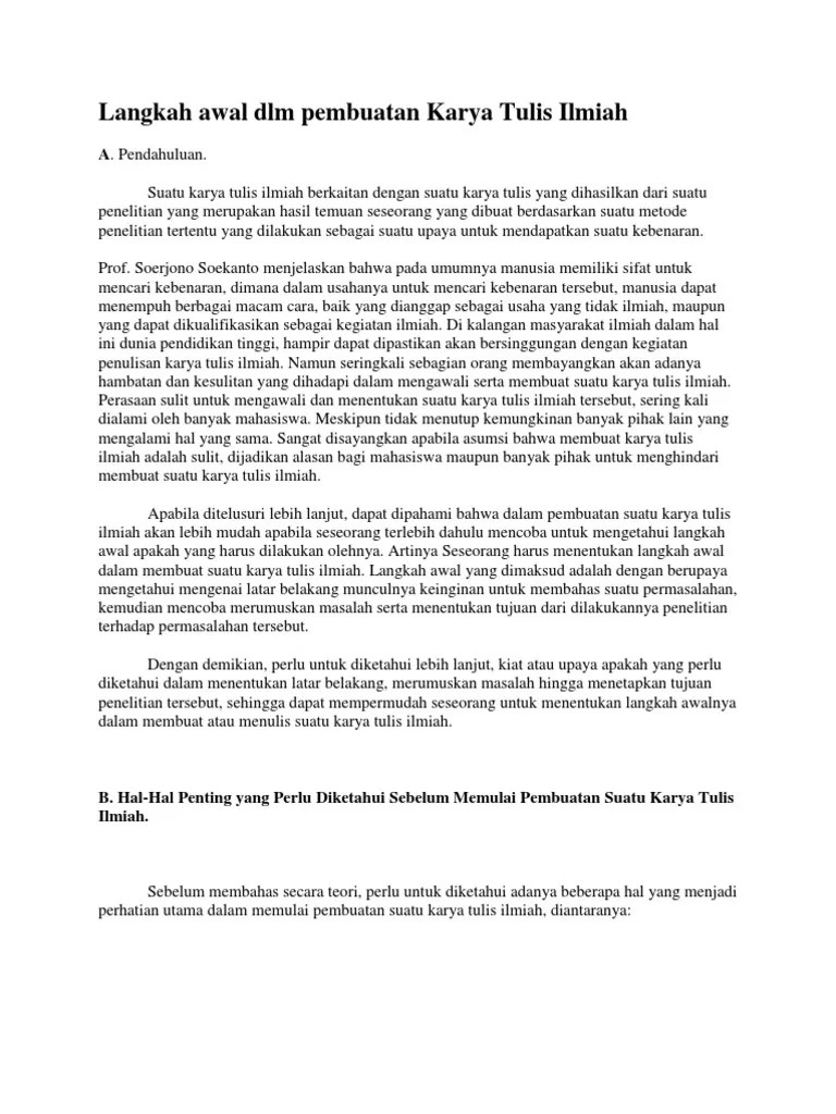 Langkah Awal DLM Pembuatan Karya Tulis Ilmiah | PDF