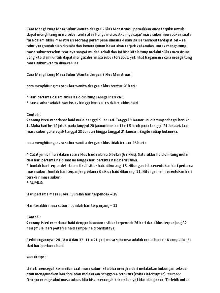 Cara Menghitung Masa Subur Wanita Dengan Siklus Menstruasi | PDF