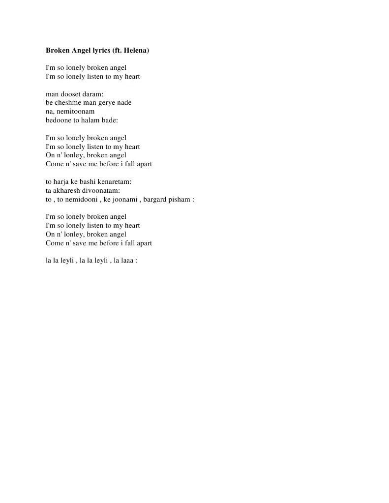 Teks Lagu Arash Feat Helena Broken Angel - Berbagai Teks Penting