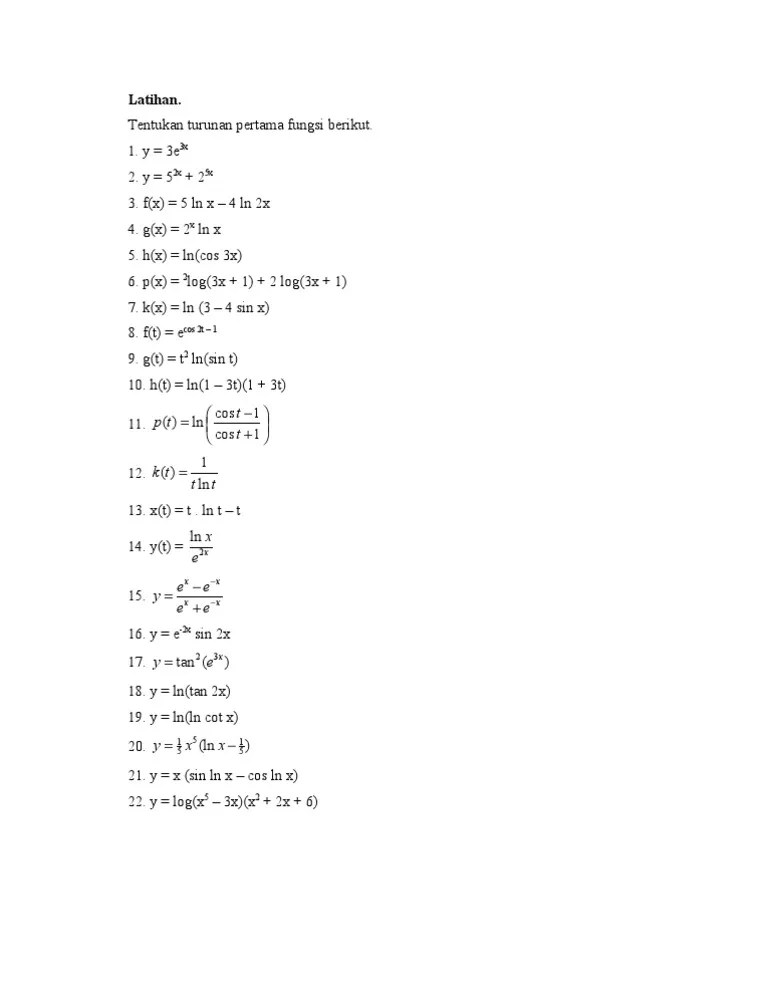 Latihan Turunan Eksponen Dan Log | PDF