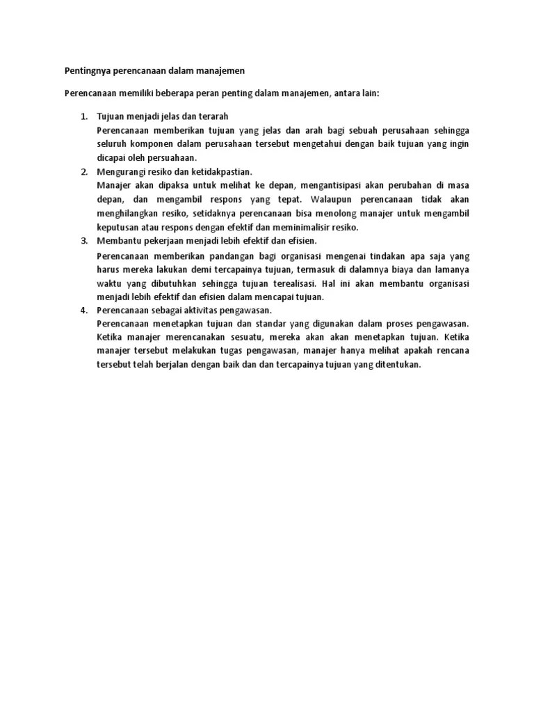 Pentingnya Perencanaan Dalam Manajemen | PDF