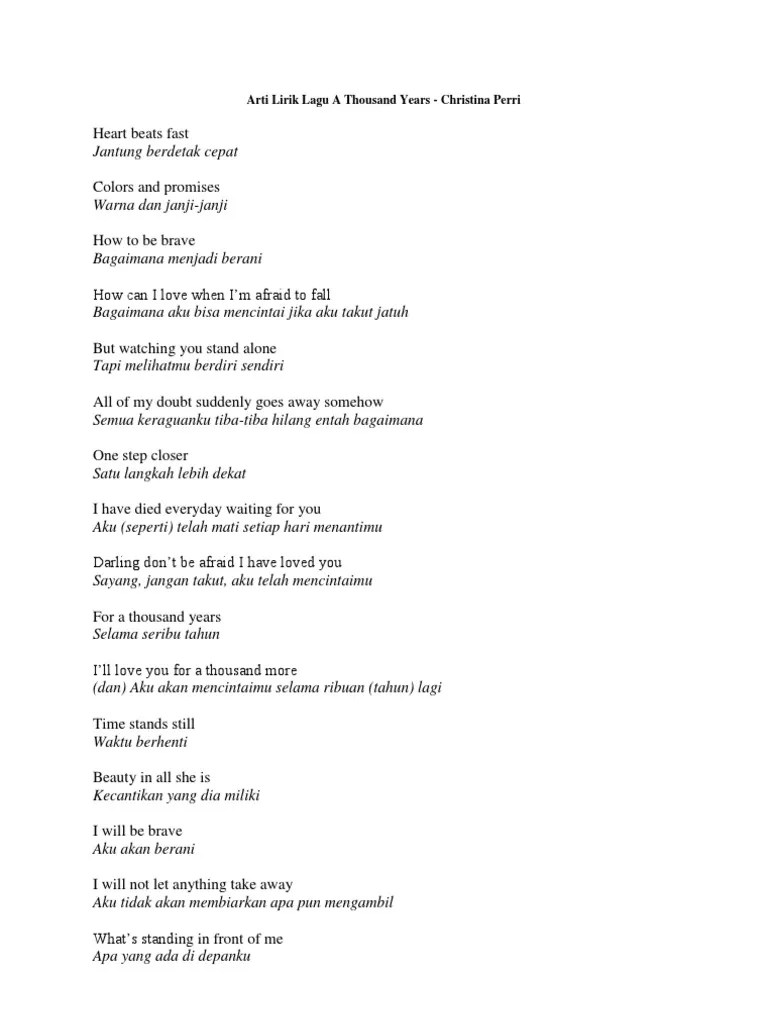 Arti Lirik Lagu A Thousand Years | PDF