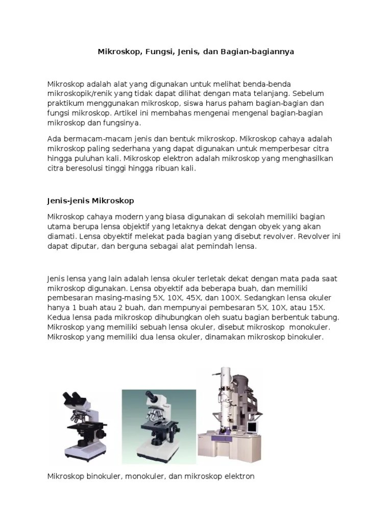 Bagian Bagian Mikroskop Binokuler Dan Fungsinya Pdf