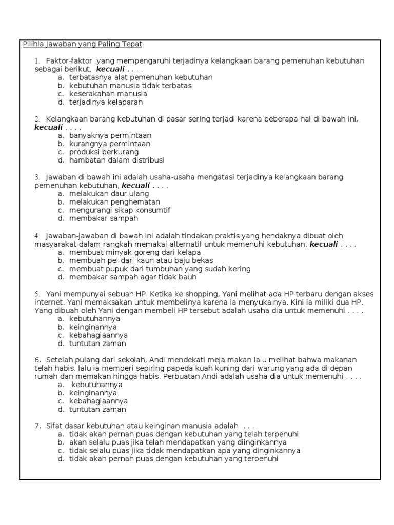 Latihan Soal Ips Ekonomi SMP | PDF