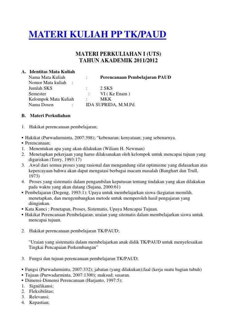 Perencanaan Pembelajaran PAUD | PDF