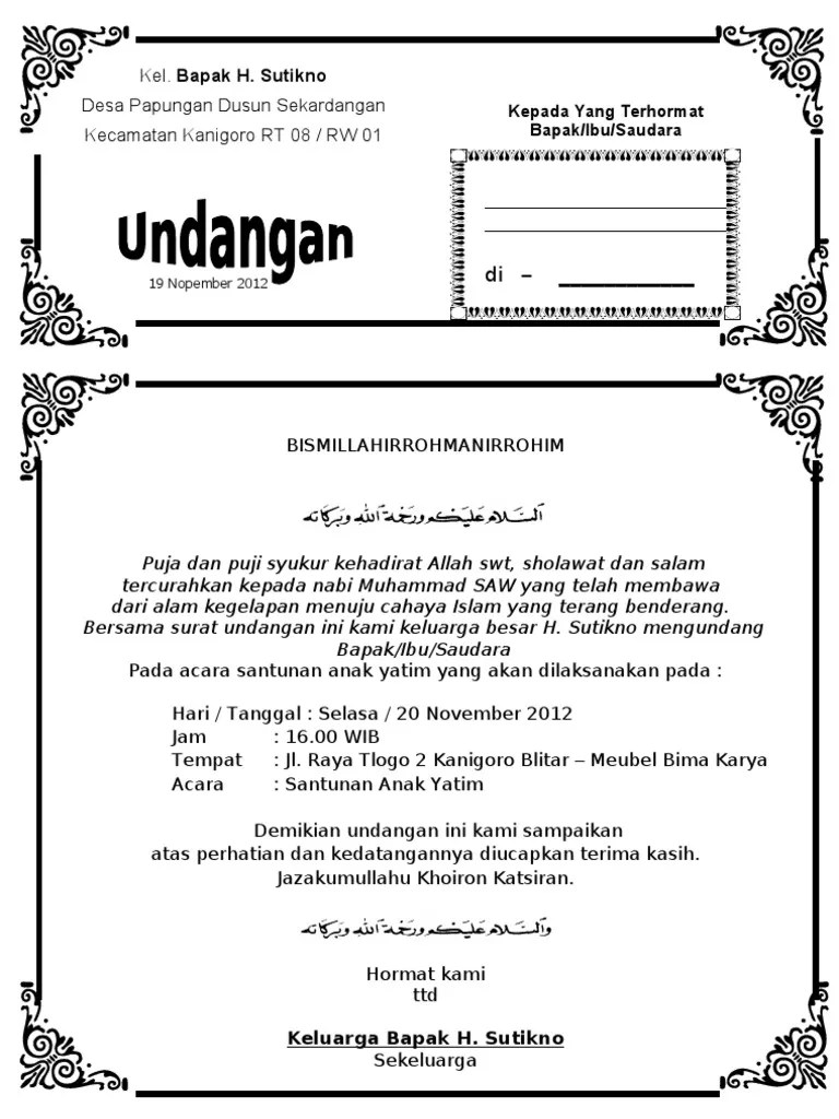 Contoh Surat Undangan Buka Puasa Bersama Dan Santunan Anak Yatim - Kumpulan  Surat Penting