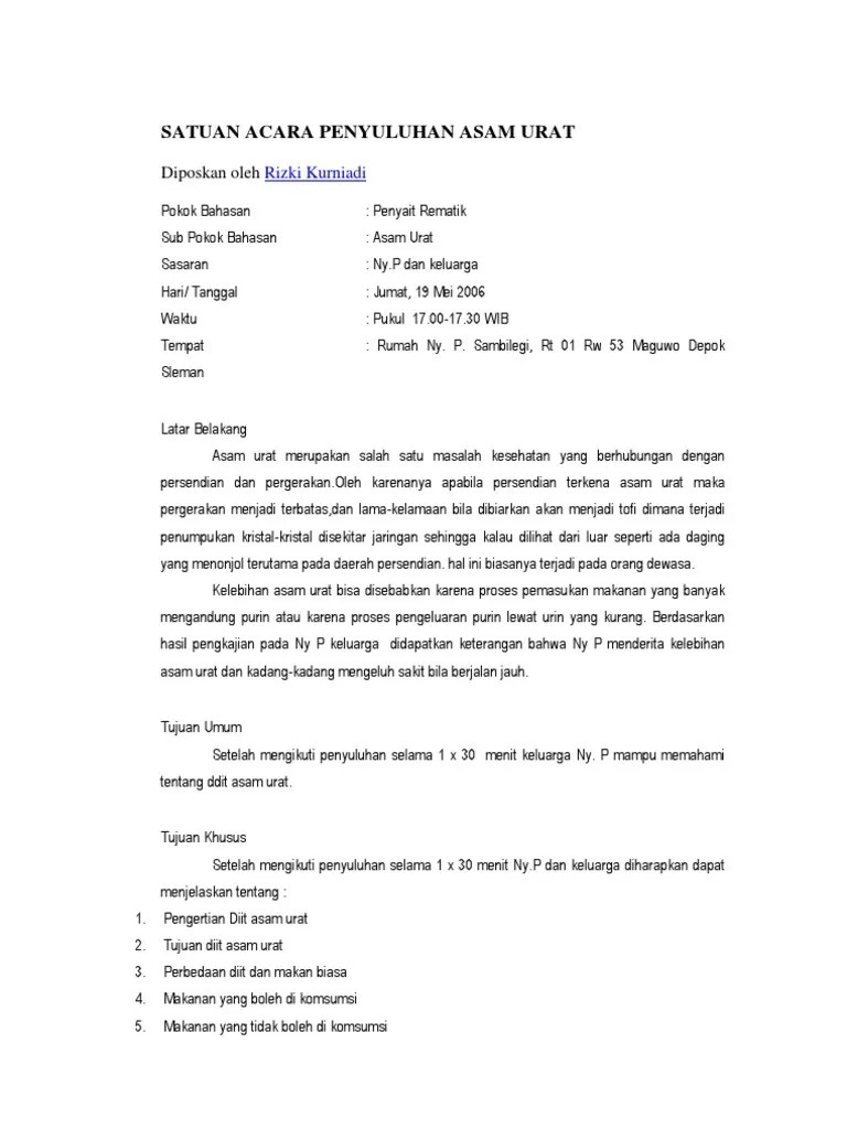 Satuan Acara Penyuluhan Asam Urat | PDF