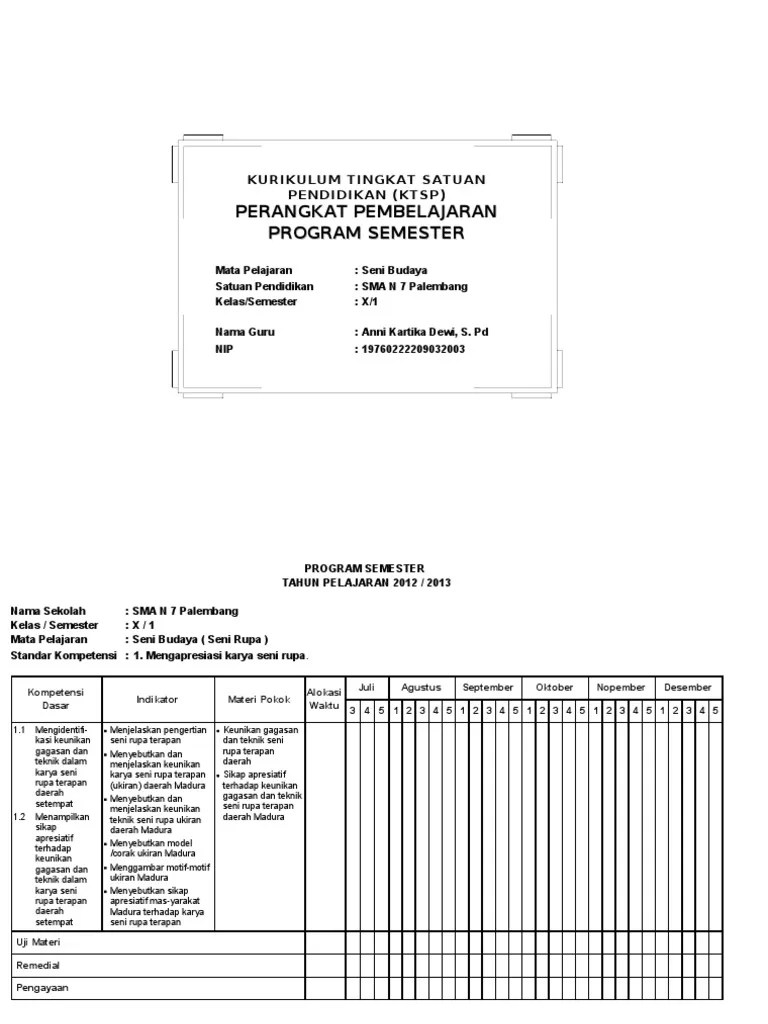Program Tahunan Dan Program Semester Seni Budaya Smk