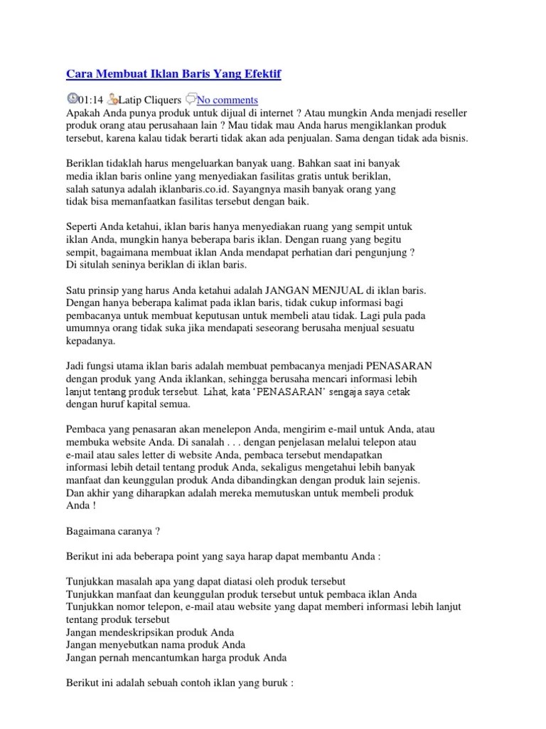 Cara Membuat Iklan Baris Yang Efektif | PDF