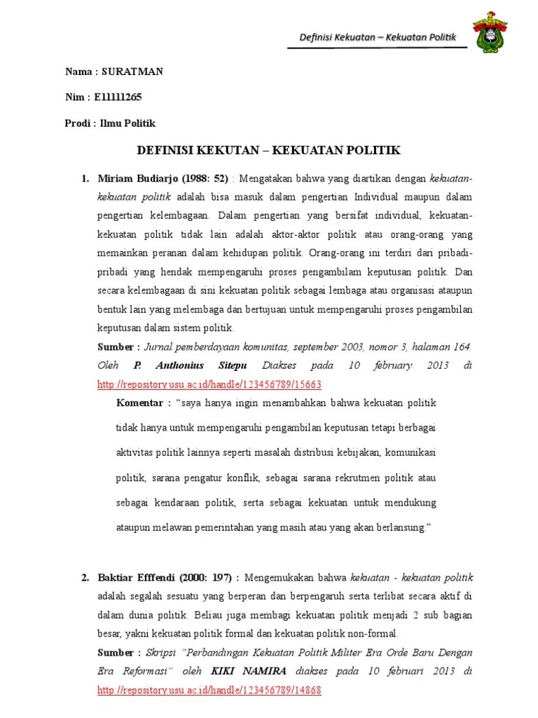 Tugas 1 - Definisi Kekuatan Politik 1 | PDF