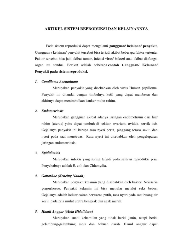 Artikel Sistem Reproduksi Dan Kelainannya | PDF