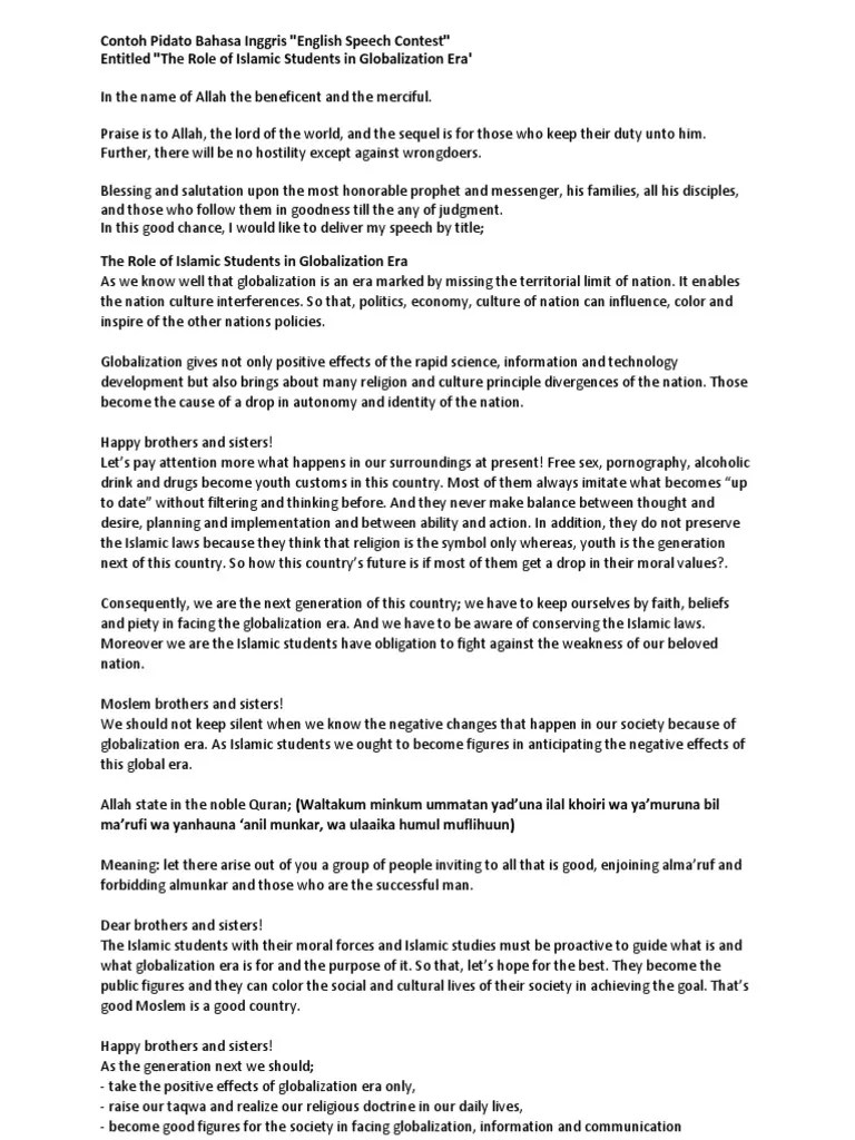 Contoh Pidato Bahasa Inggris | PDF | Globalization | Good And Evil