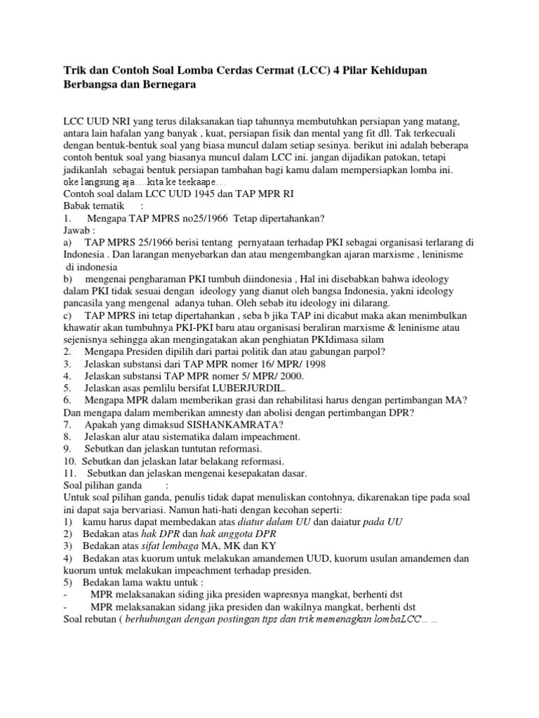 Contoh Soal Lcc Pkn Tingkat Sma - Soal Kelasmu