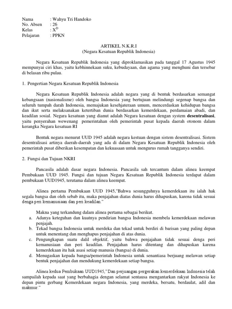 Tujuan Negara Kesatuan Republik Indonesia Tercantum Di Dalam