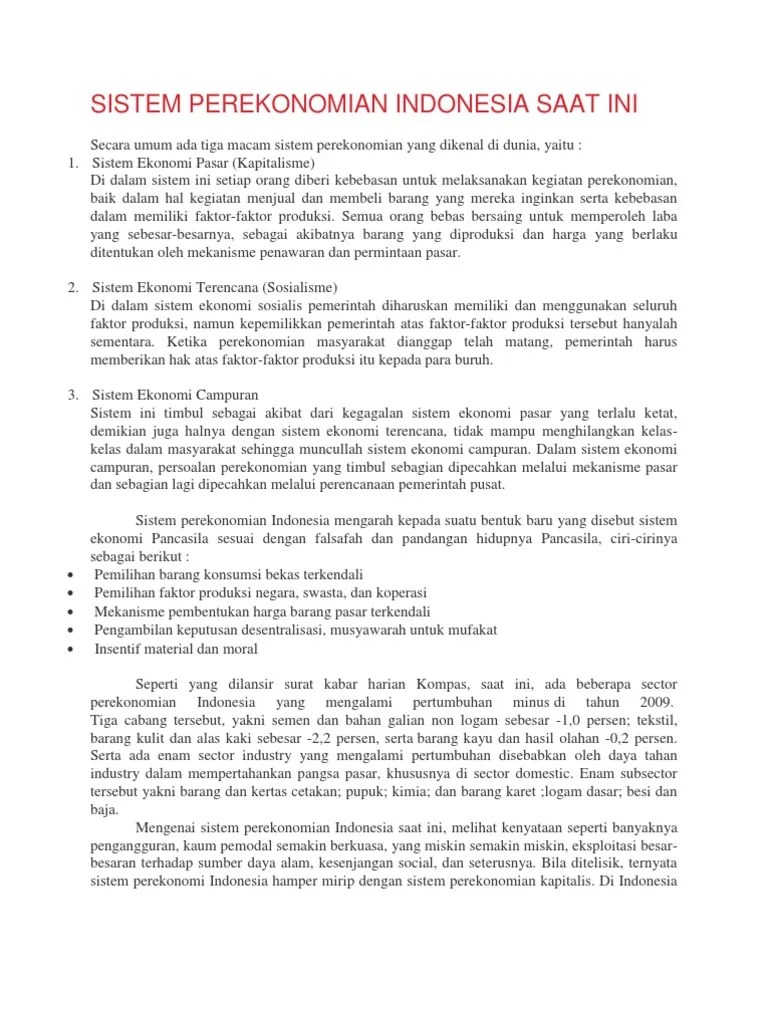 Sistem Perekonomian Indonesia Saat Ini | PDF