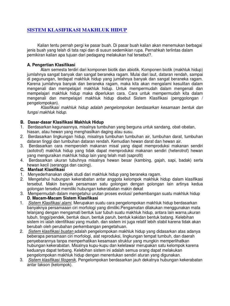 Sistem Klasifikasi Makhluk Hidup | PDF