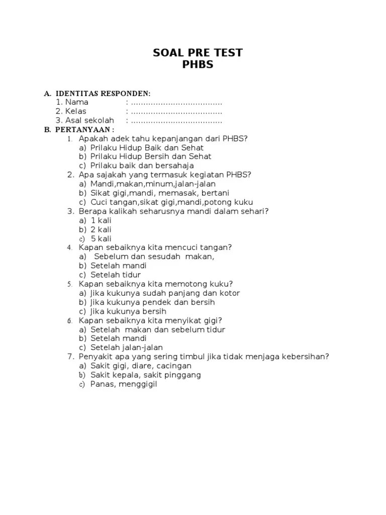 Soal Pre Test Phbs | PDF