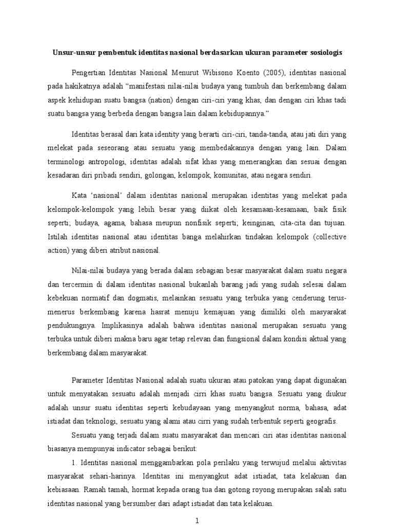 Unsur-Unsur Pembentuk Identitas Nasional Berdasarkan Ukuran Parameter  Sosiologis | PDF